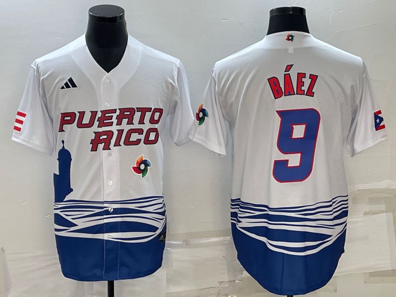 Men 2023 World Cub #9 Baez White MLB Jersey9->more jerseys->MLB Jersey